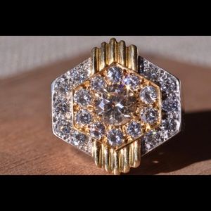 David Webb Signed Art Deco Ring Cognac Colored Central Diamond and White Side Di